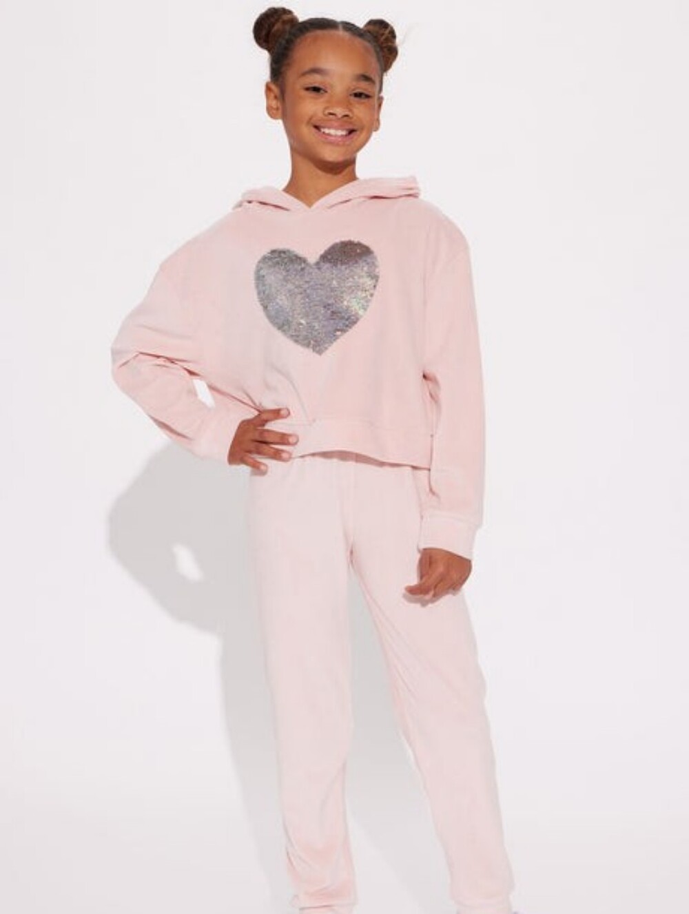Light Pink Hoodie and Jogger Set with Silver Sequin Heart 🩷